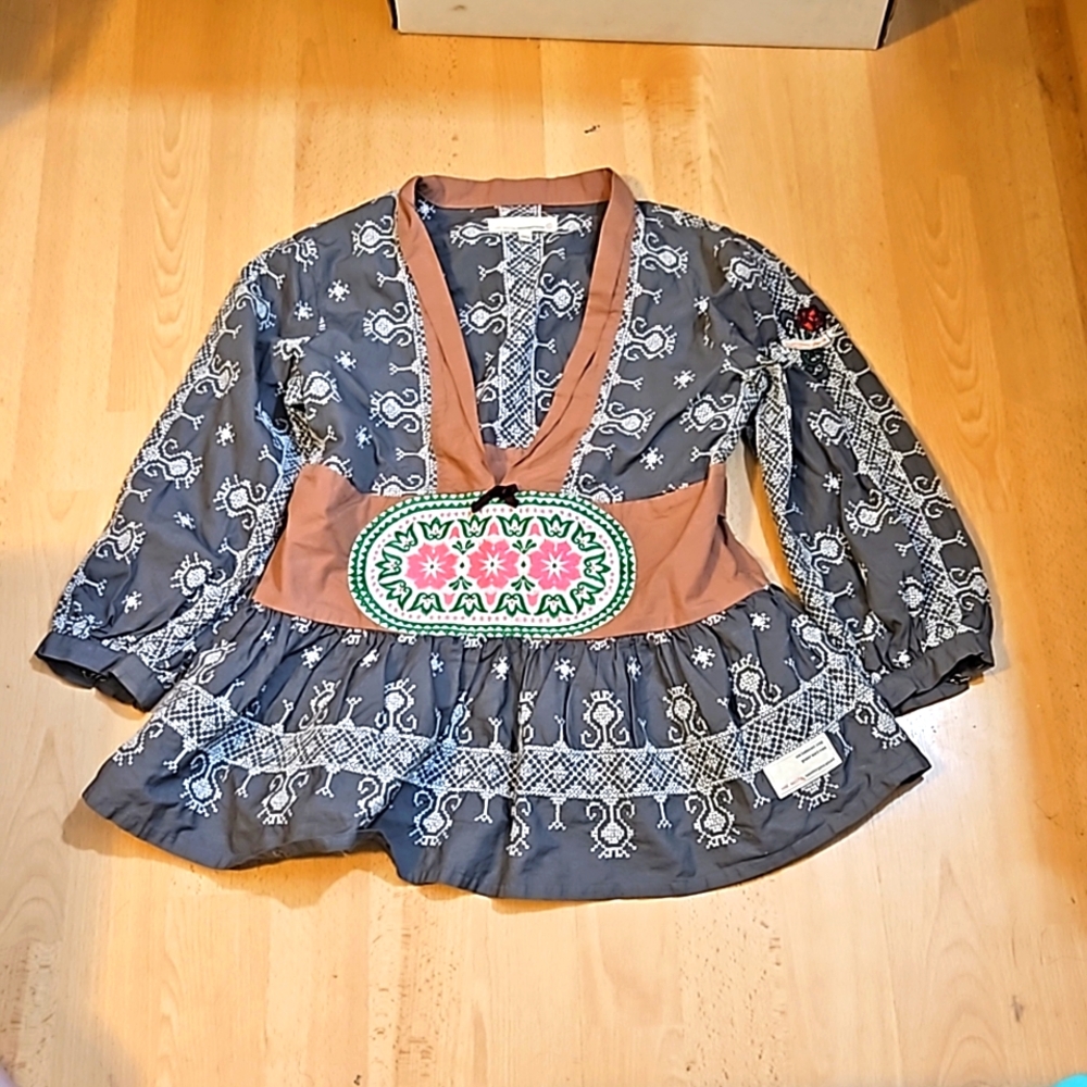 Odd Molly Blue And Brown Patterned Blouse - image 2